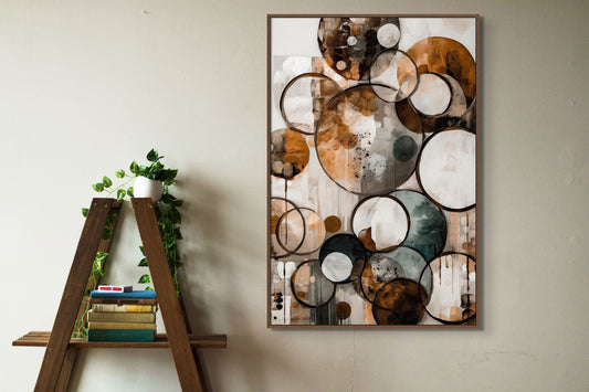 Neutral Colors Abstract Circles Wall Art, Brown and Gray, Canvas Print