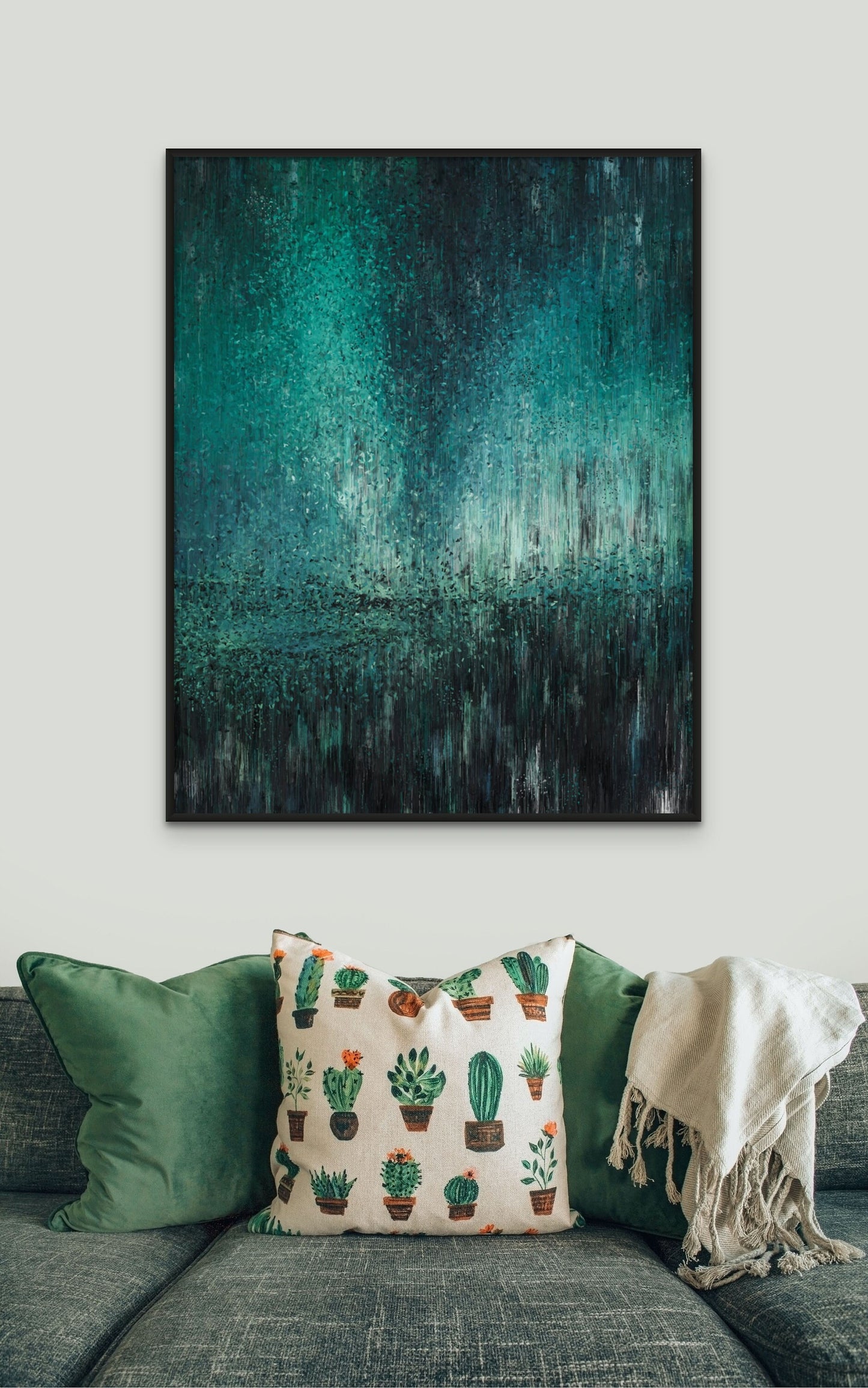 Teal and Black Abstract Wall Art, Canvas Print