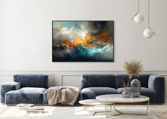 Orange and Blue Abstract Wall Art, Clouds, Canvas Print